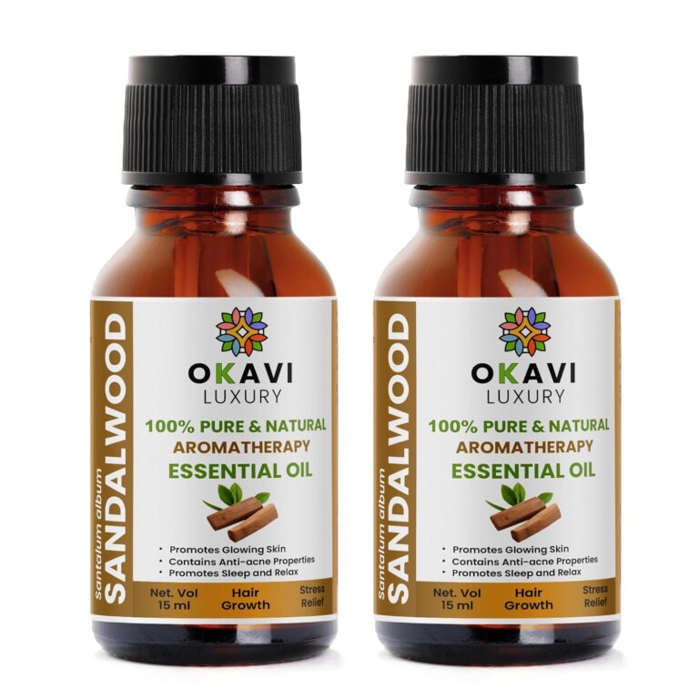 OKAVI Sandalwood Essential Oil for Diffuser, Skin & Hair – Pure Sandalwood Oil for Aroma Diffuser, Nourishment & DIY – (Sandalwood, 30ML Pack of 2)