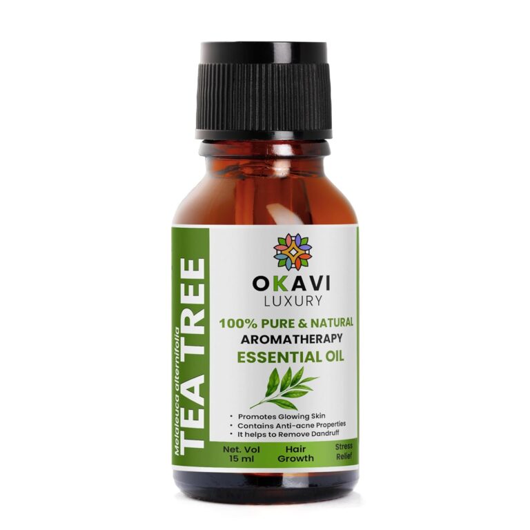 OKAVI Tea Tree Oil – Natural Essential Oil for Aromatherapy, Acne Treatment, Tea Tree Oil For Skin Fuller Hair Care Oil For Dandruff, Diffuser Oil for Home Fragrance – 15 ML