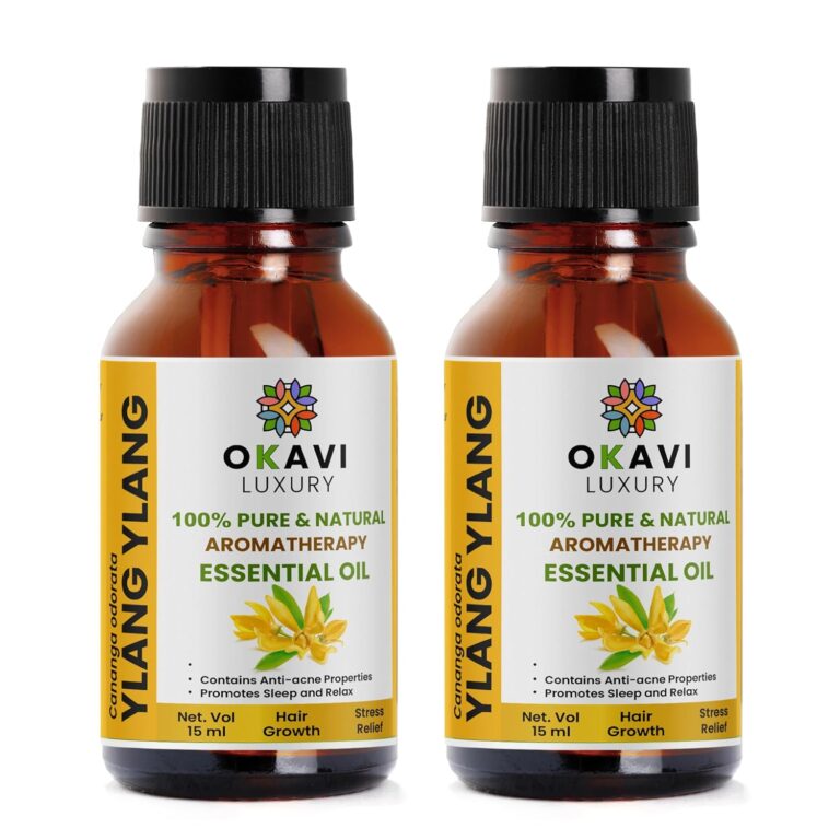 OKAVI Ylang Ylang Essential Oil for Diffuser – Natural, Chemical-Free, Ylang Ylang Essential Oil for Skin, Hair Growth, and Deep Sleep (15ML Each -Pack of 2)