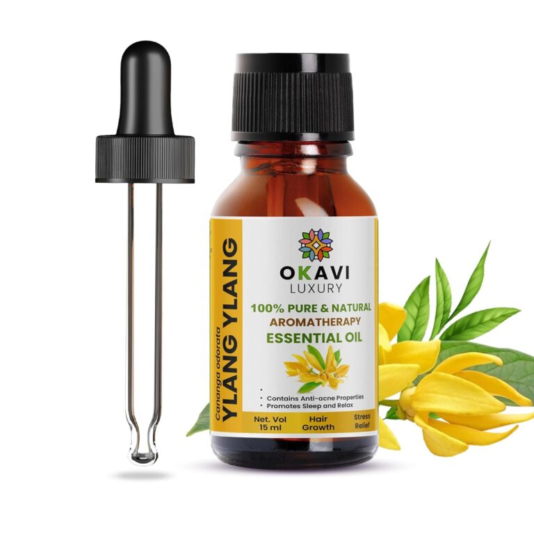 OKAVI Ylang Ylang Essential Oil for Home Fragrance – Organic Ylang Ylang Oil, Chemical-Free, Essential Oil for Home Fragrance, Skin Care, Hair Growth, and Deep Sleep – 15ML