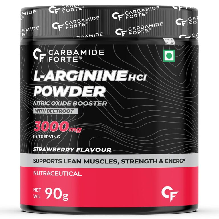 Carbamide Forte L Arginine Powder Supplement 3000mg | Pre-workout for men & women | L Arginine Supplement| Beet Root Powder – Strawberry – 90g