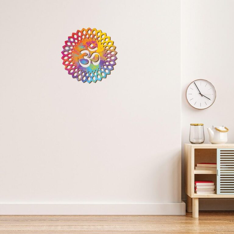 CVANU Wooden Om Symbol Mandala Pattern Laser Cutting Self-Adhesive Wall Hanging for Home & Entrance Decor (12inX12in)_202310-W13