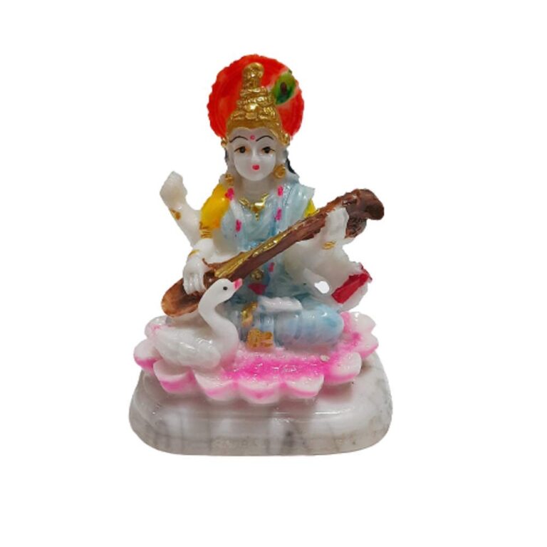 Awesome Craft Handmade Marble Dust God MATA Saraswati Ji Statue/Murti Ideal for Pooja Meditation/Office/Home Study Table Decoration (Multicolor)