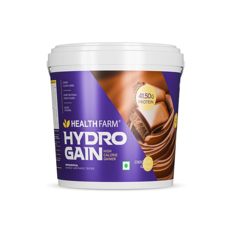 Healthfarm Hydro Gain Mass Gainer | Reduces Muscle Breakdown | Weight Gainer Powder | 41.50g Protein | 9.52g BCAA | Chocolate Gateau| 5kg /11lbs