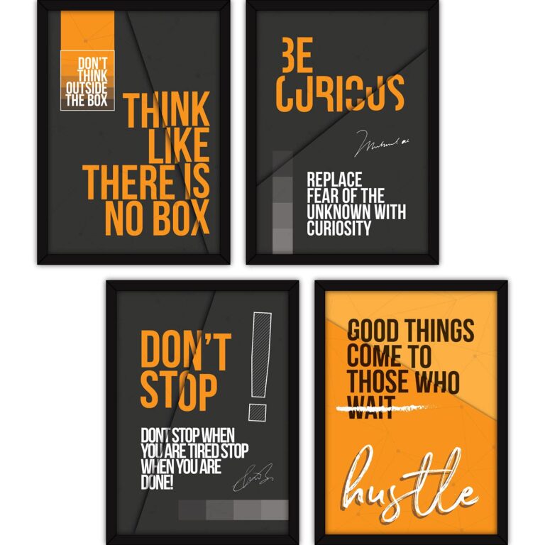 FATMUG Synthetic Framed Wall Paintings Inspiring Quotes For Office And Home, With Glass Multicolour-Set Of 4 (Set 5 Four A3)