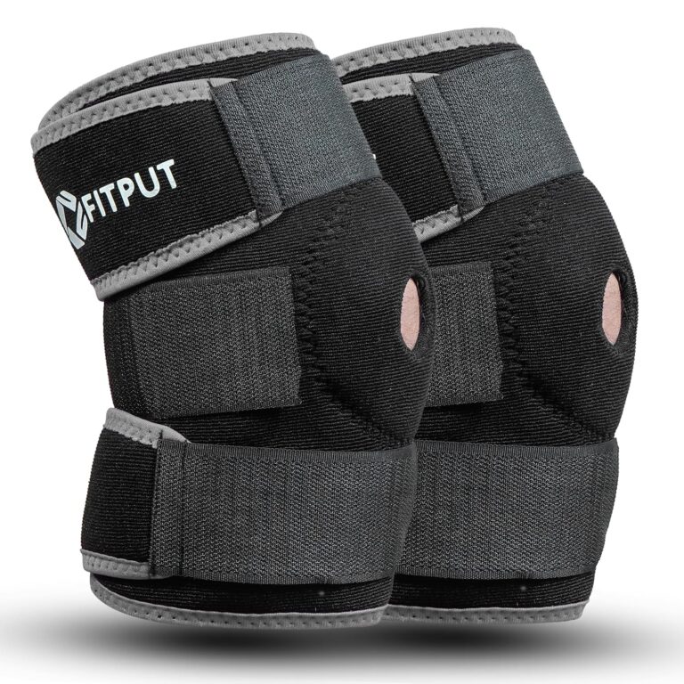 FITPUT® Knee Support for Men & Women Gym (1 Pair, Black/Grey) | Open Patella Knee Brace for Ligament Tear, Arthritis & Joint Pain Relief | Compression Knee Caps & Pads for Workout, Running, Sports & Daily Use